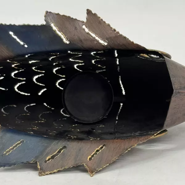 Metal Plasma Cut Fish Tealight or Votive Candle Holder with Stand