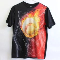 Athletic Works Boys Black Flaming Baseball Graphic T-Shirt Size XL 12-16