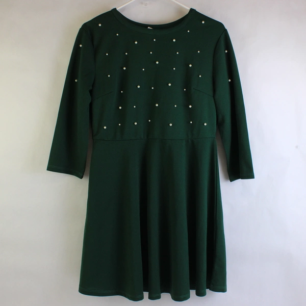 Unbranded Dark Green 3/4-Sleeve Knee-Length A-Line Dress Women's Large
