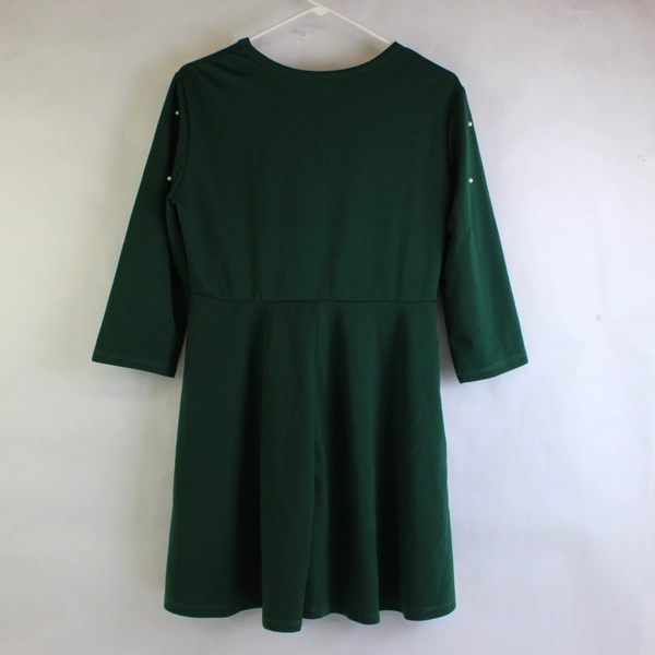 Unbranded Dark Green 3/4-Sleeve Knee-Length A-Line Dress Women's Large