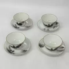 Set of 4 vintage Fukagawa Arita Landscape Cup And Saucer Sets