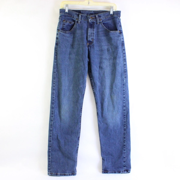Wrangler Solid Blue Denim Straight Leg Jeans Men's Size 30 x 32
