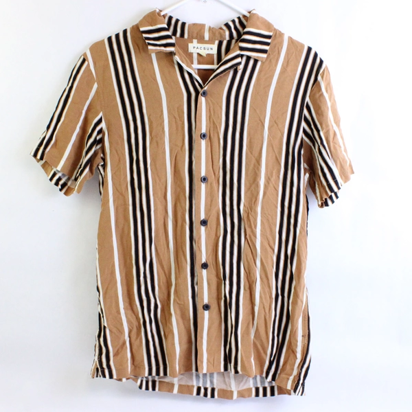Pacsun Brown Black & White Striped Short-Sleeve Button-Up Men's Size Small