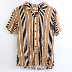 Pacsun Brown Black & White Striped Short-Sleeve Button-Up Men's Size Small