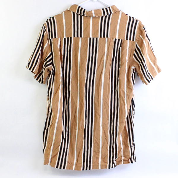 Pacsun Brown Black & White Striped Short-Sleeve Button-Up Men's Size Small