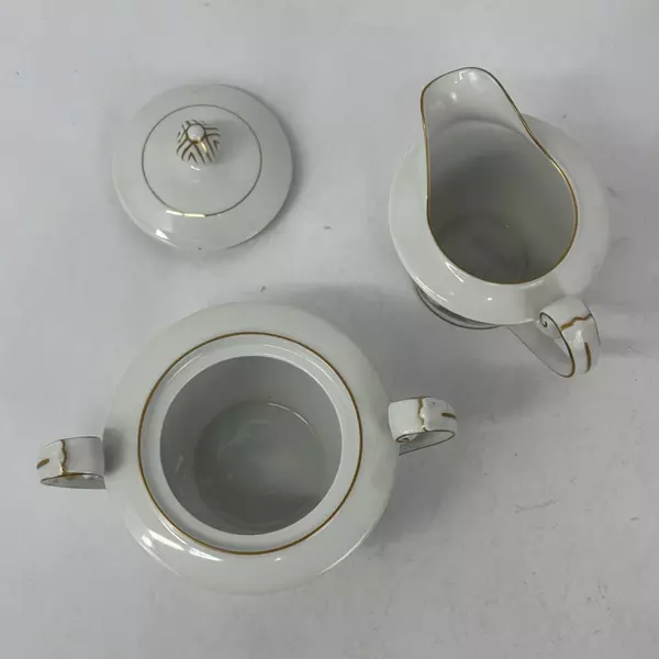 Vintage Fukagawa Arita Landscape Creamer and Sugar Bowl With Lid