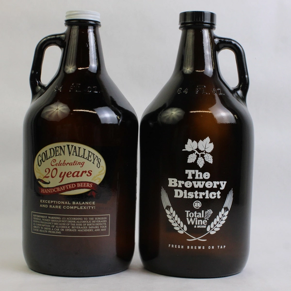 Lot of 2 64 fl oz Brown Glass Growler Bottles Empty