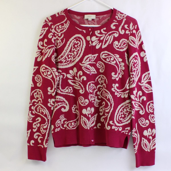LOFT Outlet Women's Pink Button Up Paisley Cardigan Sweater Size Medium