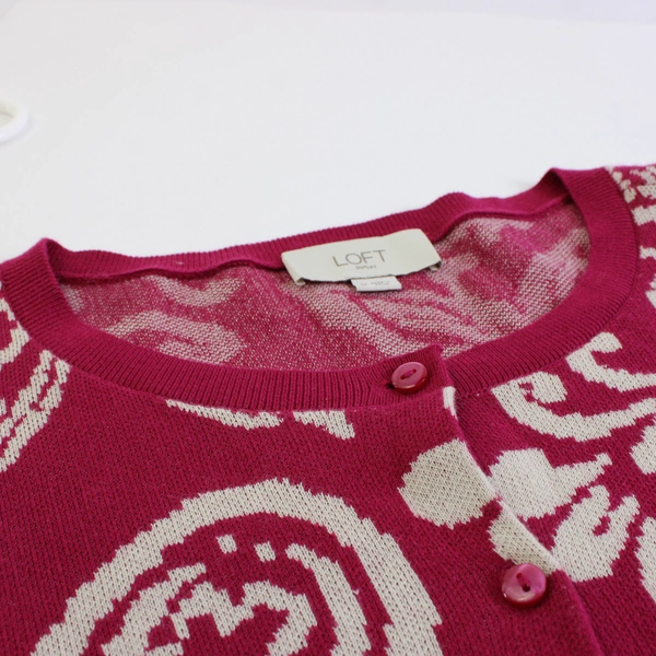 LOFT Outlet Women's Pink Button Up Paisley Cardigan Sweater Size Medium
