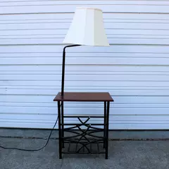 Wood and Aluminum End Table with Table Lamp and Magazine Organizer Shelf