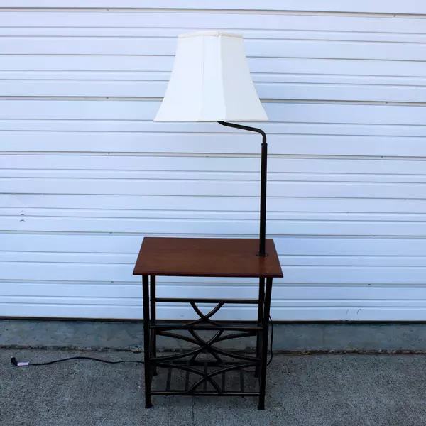 Wood and Aluminum End Table with Table Lamp and Magazine Organizer Shelf