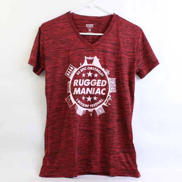 Rugged Maniac Red and Black V-Neck Athletic T-Shirt Women's Size Medium