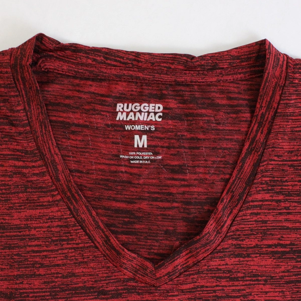 Rugged Maniac Red and Black V-Neck Athletic T-Shirt Women's Size Medium