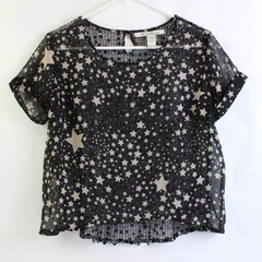 American Rag Cie Sheer Black & Beige Star Patterned Blouse Women's Small