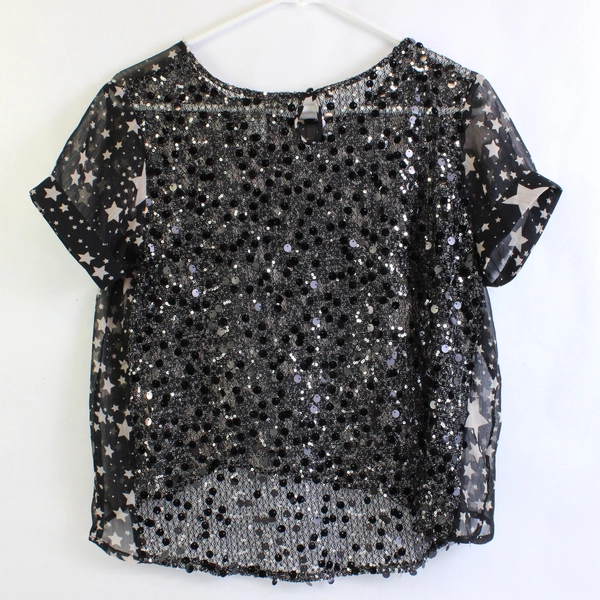 American Rag Cie Sheer Black & Beige Star Patterned Blouse Women's Small