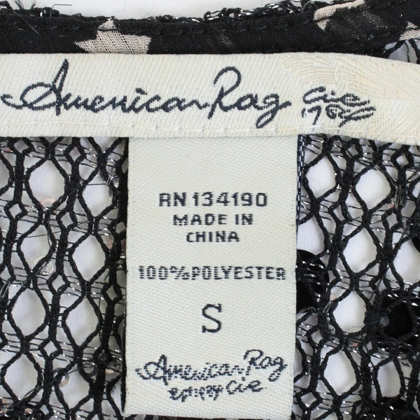 American Rag Cie Sheer Black & Beige Star Patterned Blouse Women's Small