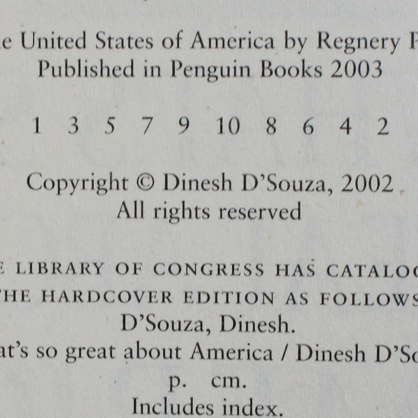What's So Great About America by Dinesh D'Souza 2003 Paperback 