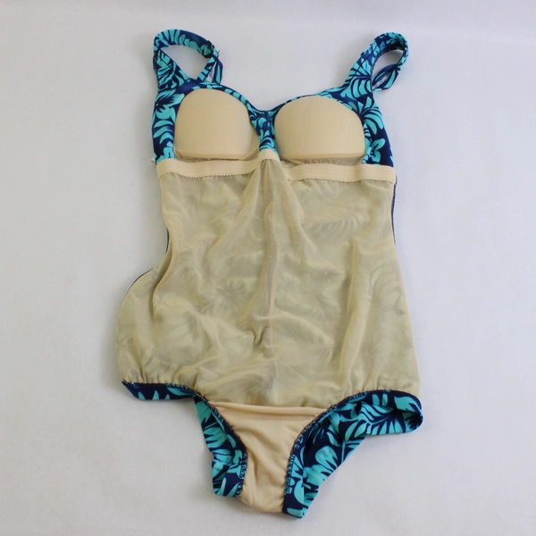 Rose Marie Reid Blue Tropical Floral Pattern One-Piece Swimsuit Women's Size 10