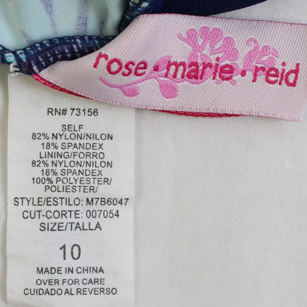 Rose Marie Reid Blue Tropical Floral Pattern One-Piece Swimsuit Women's Size 10