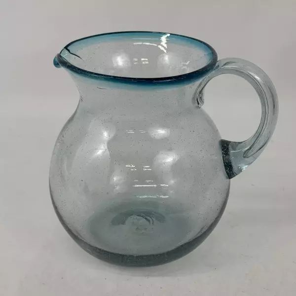 Hand Blown Blue Glass Pitcher With 4 Matching Margarita Glasses