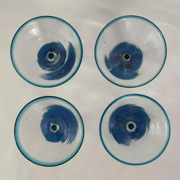 Hand Blown Blue Glass Pitcher With 4 Matching Margarita Glasses