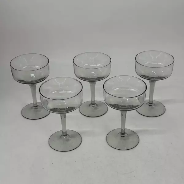 Set of 5 Smoky Crystal Coupe Style Champagne or Cocktail Glasses