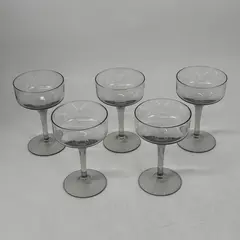 Set of 5 Smoky Crystal Coupe Style Champagne or Cocktail Glasses