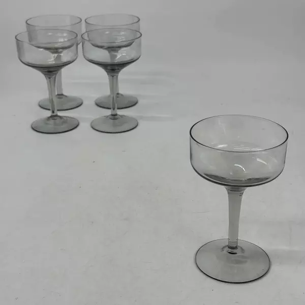 Set of 5 Smoky Crystal Coupe Style Champagne or Cocktail Glasses