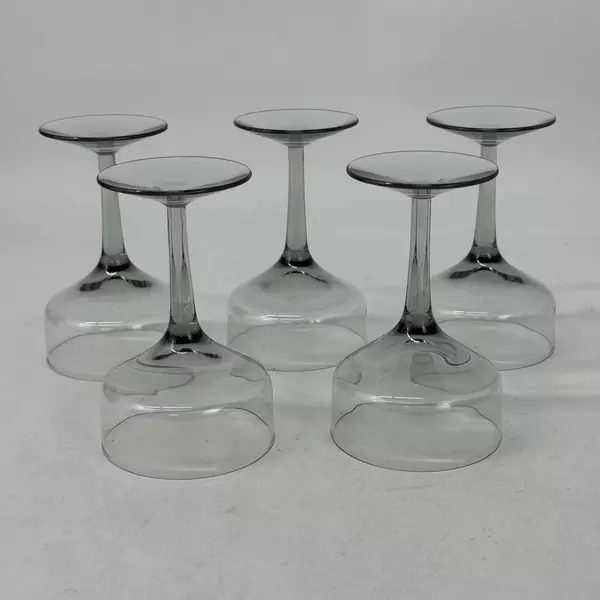 Set of 5 Smoky Crystal Coupe Style Champagne or Cocktail Glasses