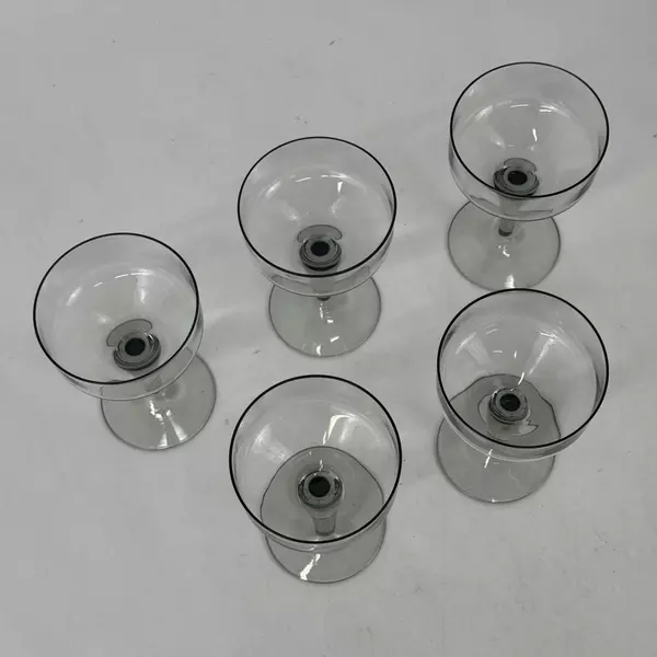 Set of 5 Smoky Crystal Coupe Style Champagne or Cocktail Glasses