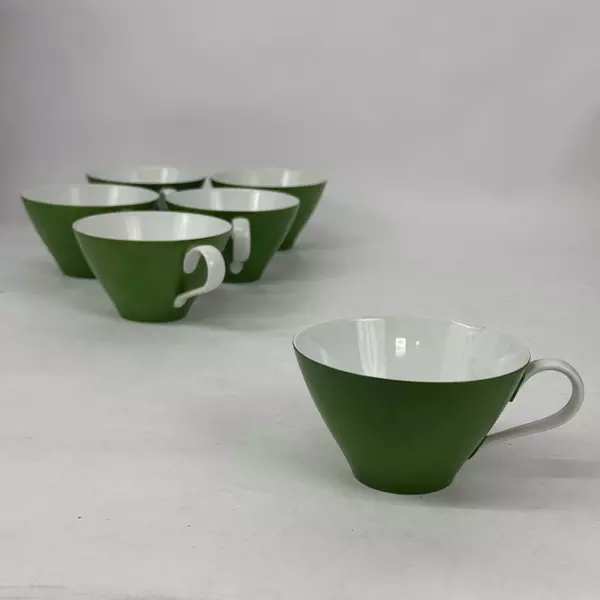 Set Of 6 Noritake Green Coffee Or Tea Cups With White Handles From Japan