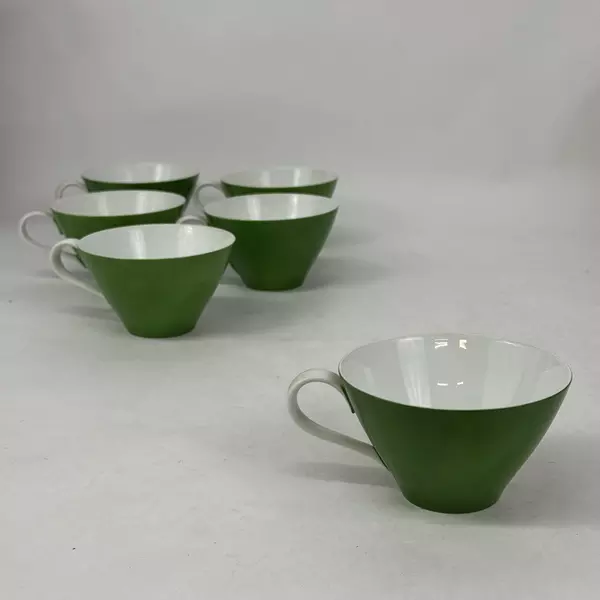 Set Of 6 Noritake Green Coffee Or Tea Cups With White Handles From Japan