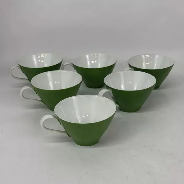 Set Of 6 Noritake Green Coffee Or Tea Cups With White Handles From Japan