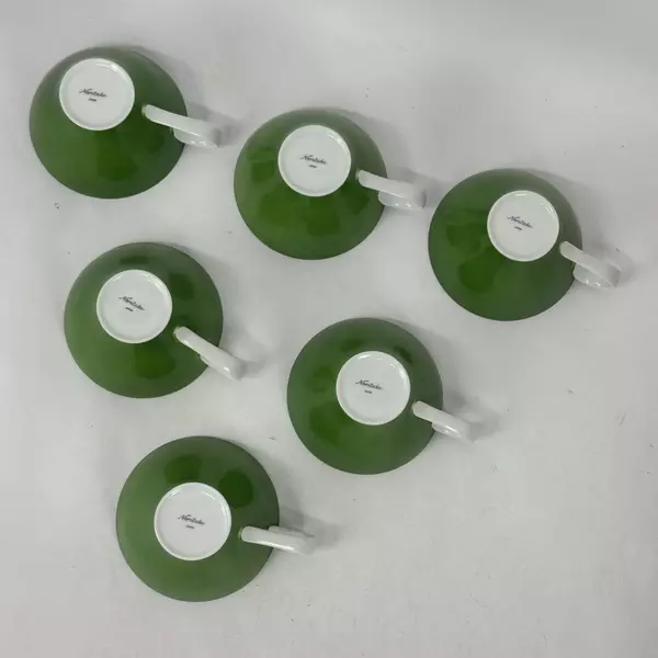 Set Of 6 Noritake Green Coffee Or Tea Cups With White Handles From Japan