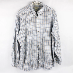 L.L. Bean Wrinkle Resistant Blue and Brown Plaid Button-Down Men's XL FLAWED