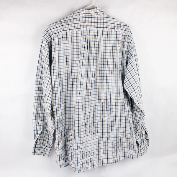 L.L. Bean Wrinkle Resistant Blue and Brown Plaid Button-Down Men's XL FLAWED