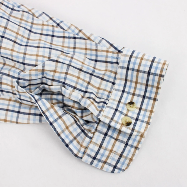 L.L. Bean Wrinkle Resistant Blue and Brown Plaid Button-Down Men's XL FLAWED