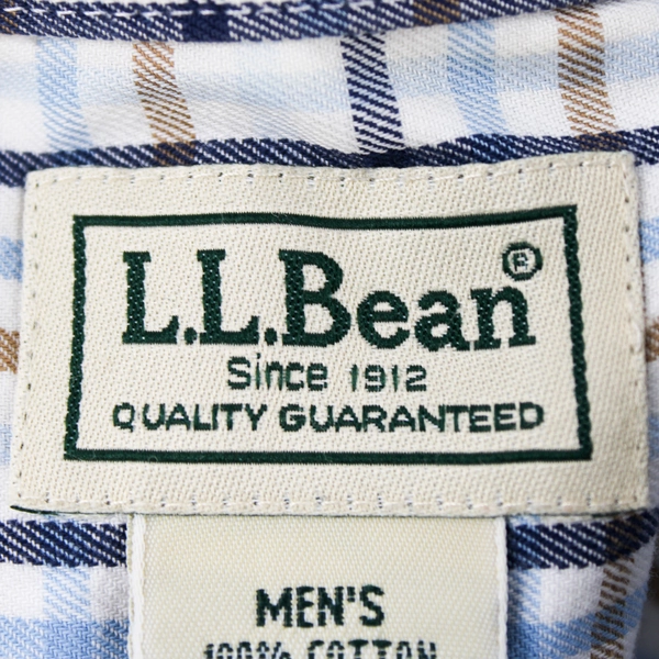 L.L. Bean Wrinkle Resistant Blue and Brown Plaid Button-Down Men's XL FLAWED