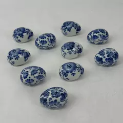 Lot of 10 Pier 1 Small White Ceramic Eggs With Blue Flowers