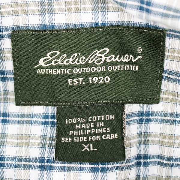 Eddie Bauer Blue and Green Plaid Button-Down Men's Size XL FLAWED