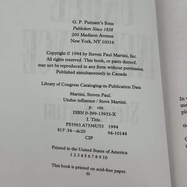 Undue Influence Hardcover Book by Steve Martini Good Condition