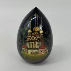 1992 Hand Painted 4 Inch Black Lacquer Souvenir Egg From Russia