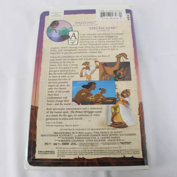 The Prince of Egypt VHS 1999 Clamshell Dreamworks