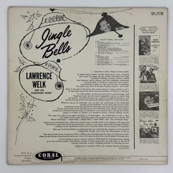 Lawrence Welk And His Champagne Music Jingle Bells Coral Mono 1957