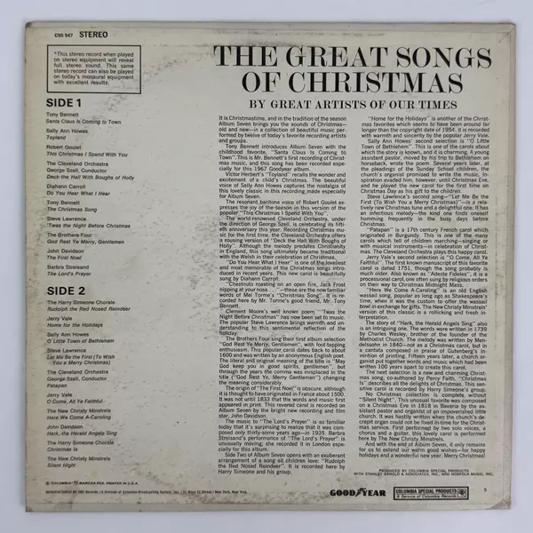The Great Songs Of Christmas by Great Artists of Our Time Tony Bennett Barbara