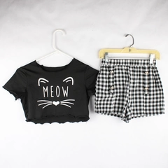 Shein 2 Piece Outfit Crop Top and Shorts Girls' Size 8 Meow Cat Graphic