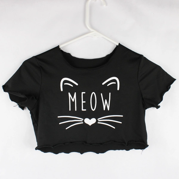 Shein 2 Piece Outfit Crop Top and Shorts Girls' Size 8 Meow Cat Graphic