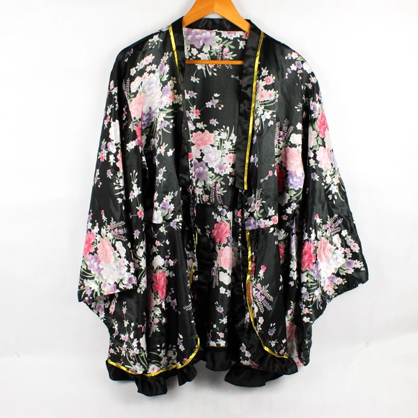 Unbranded Floral Print Satin Kimono Pajama Top Women's Size 2XL