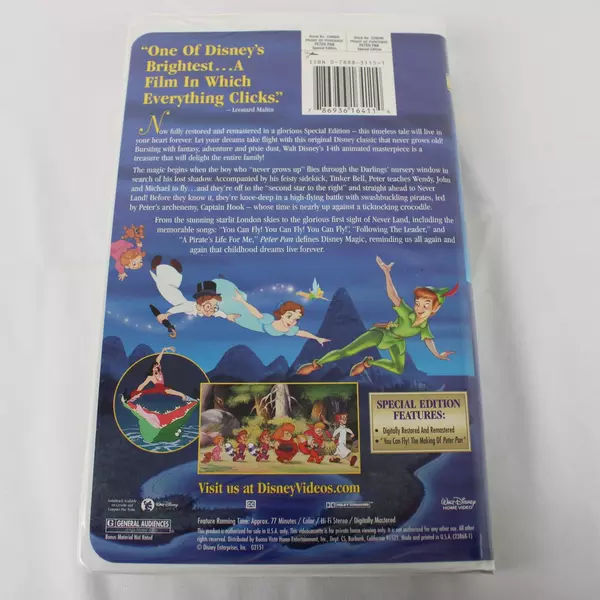 Walt Disney VHS Peter Pan Special Edition Animation Classic Film In Clamshell