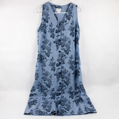 Liz Claiborne Cotton Linen Blue Floral Sleeveless Midi Shift Dress Women's Small